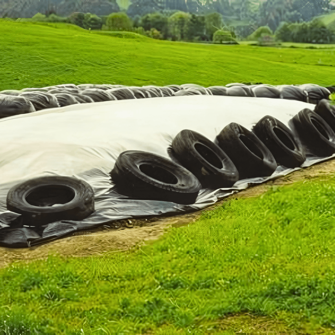 Silage covers in green field