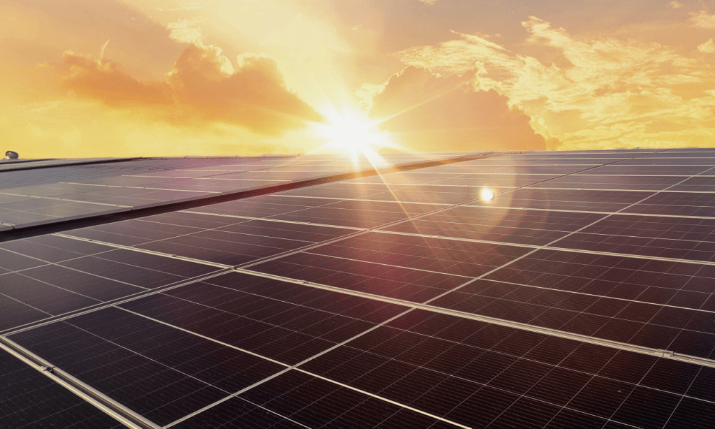 Solar energy shift powering sustainability with recyclable packaging.