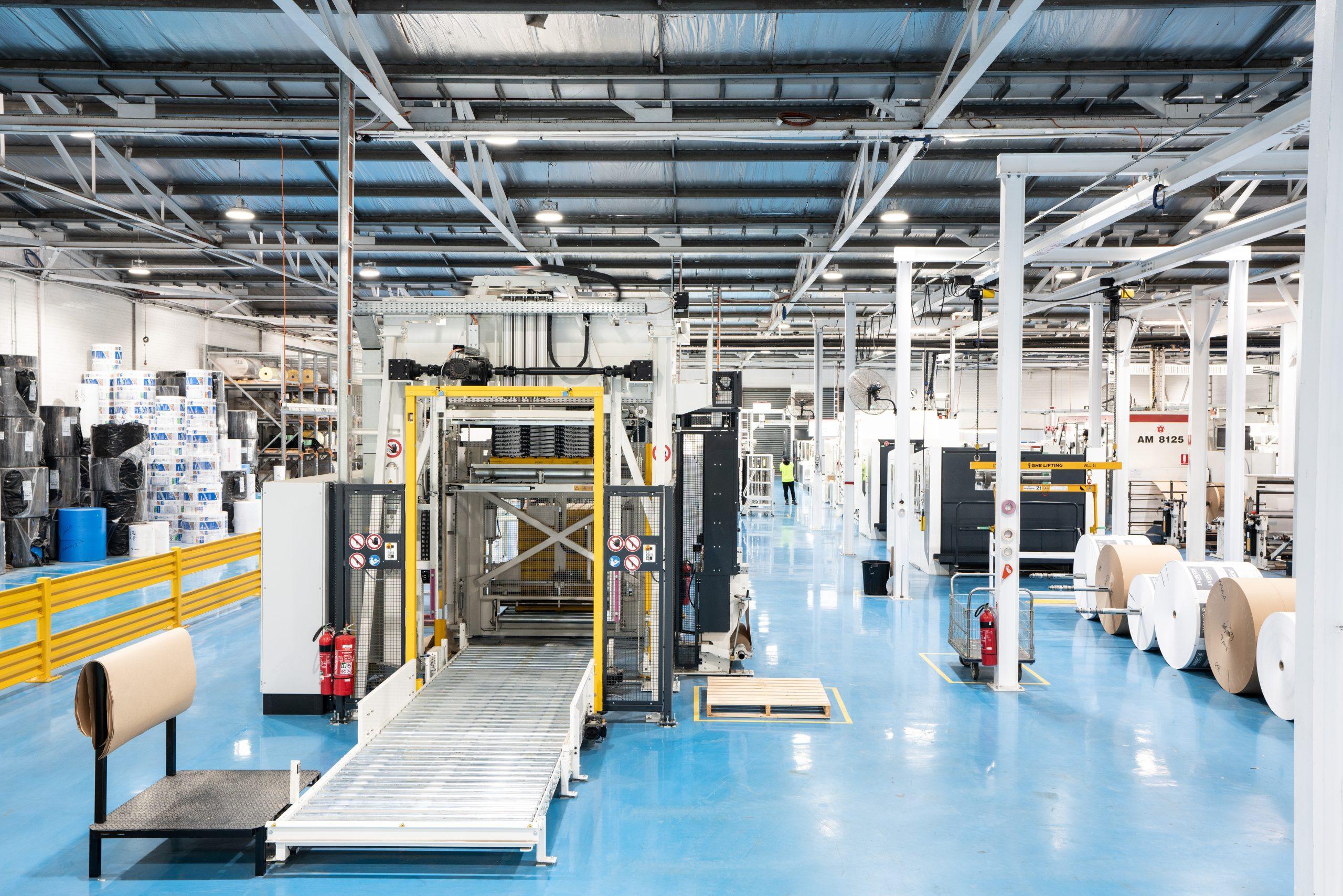 Paper sack manufacturing equipment on the upgraded production line.