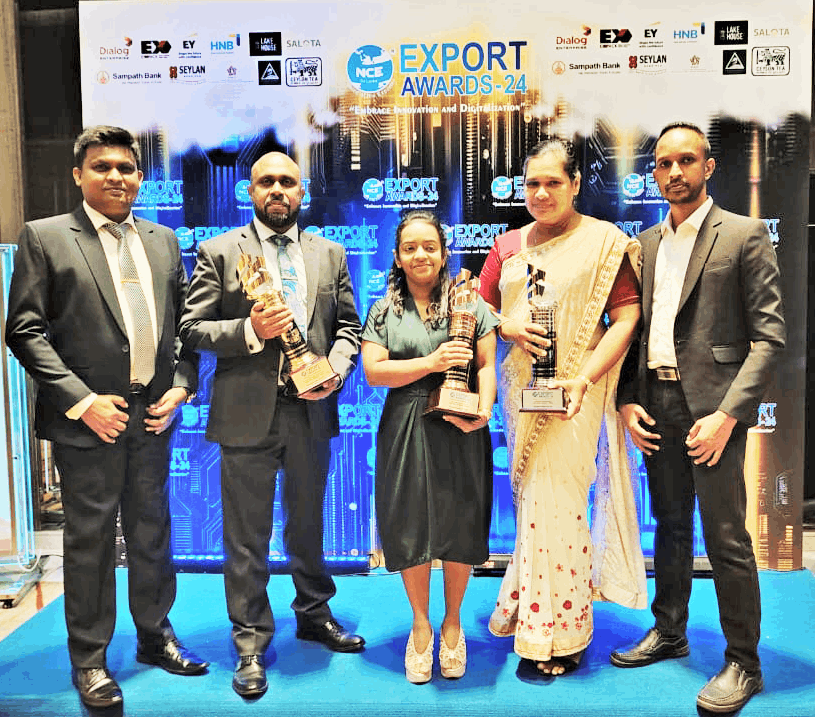 The Plastipak Lanka team with their trophies at the Sri Lankan Export Awards.