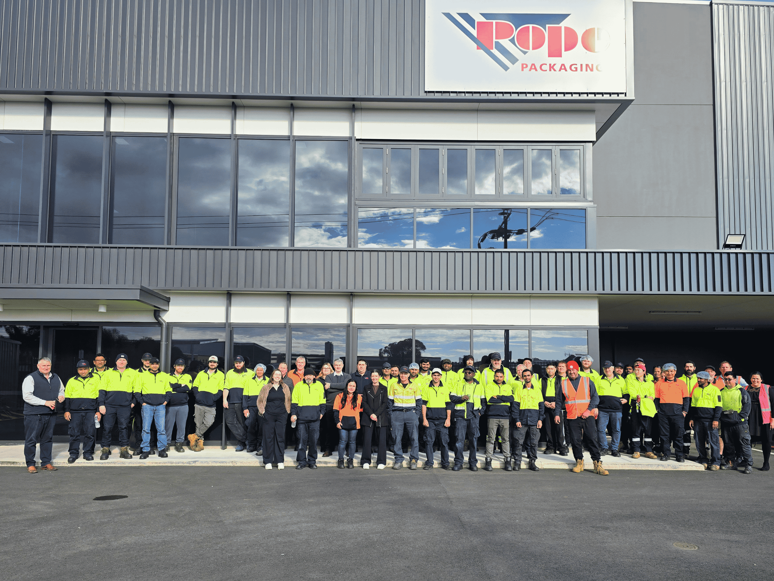 The Pope Packaging Paper Sacks team celebrating the completed facility upgrade.